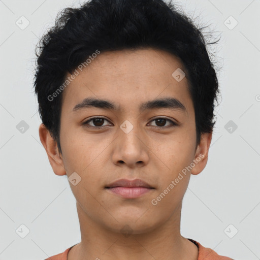 Neutral asian young-adult male with short  black hair and brown eyes