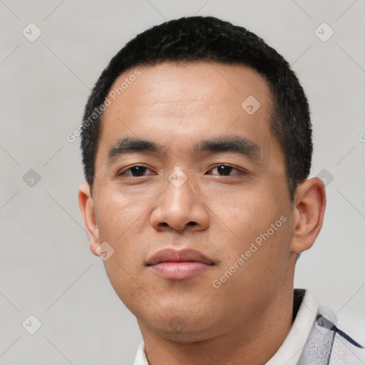 Neutral asian young-adult male with short  black hair and brown eyes