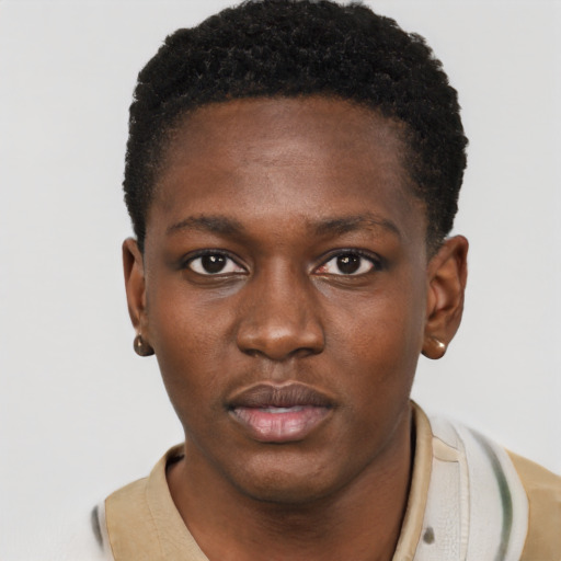 Neutral black young-adult male with short  brown hair and brown eyes