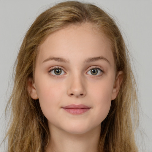 Neutral white child female with long  brown hair and brown eyes