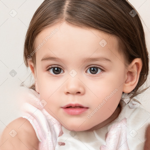 Neutral white child female with medium  brown hair and brown eyes