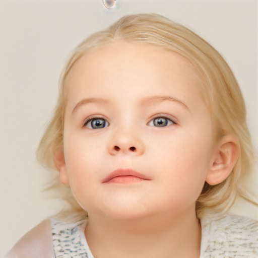 Neutral white child female with medium  brown hair and blue eyes