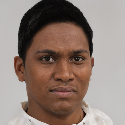 Neutral black young-adult male with short  brown hair and brown eyes