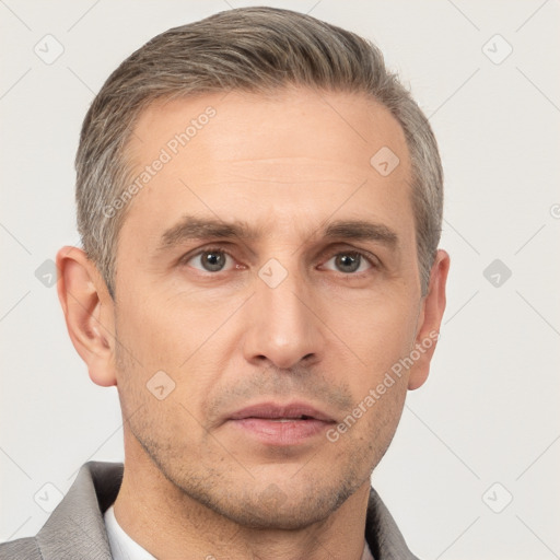 Neutral white adult male with short  brown hair and brown eyes