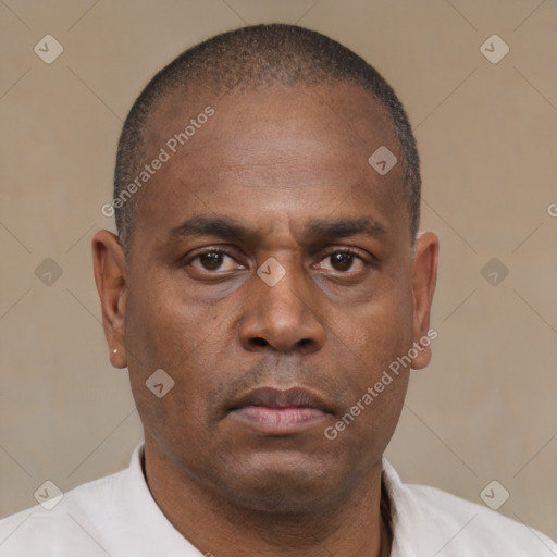 Neutral latino adult male with short  brown hair and brown eyes