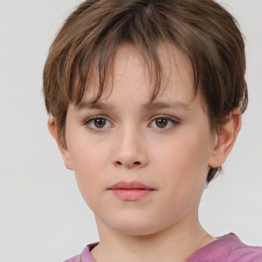 Neutral white child female with short  brown hair and brown eyes