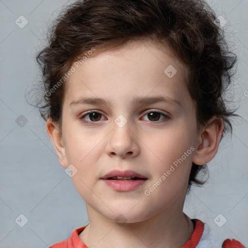 Neutral white child female with short  brown hair and brown eyes