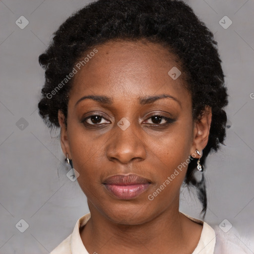 Neutral black young-adult female with medium  black hair and brown eyes