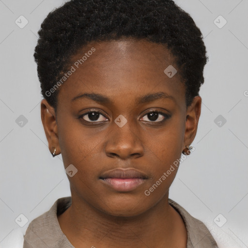 Neutral black young-adult female with short  brown hair and brown eyes