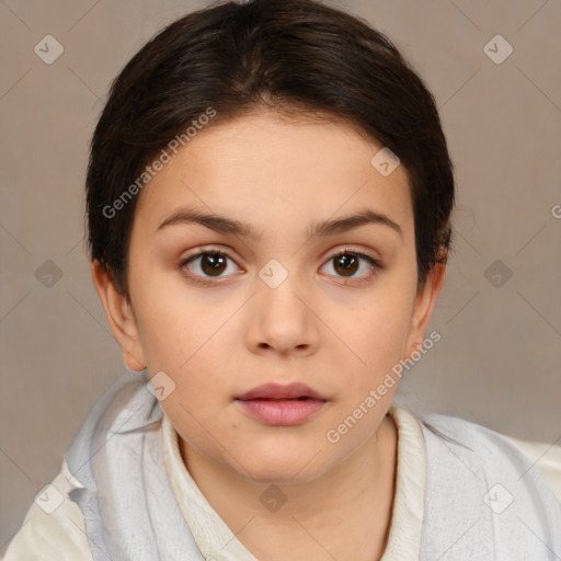 Neutral white child female with medium  brown hair and brown eyes