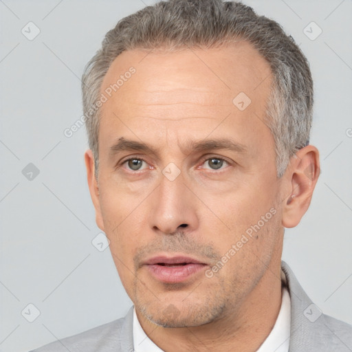 Neutral white adult male with short  brown hair and brown eyes