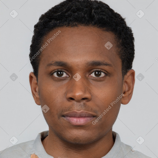 Neutral black young-adult male with short  brown hair and brown eyes