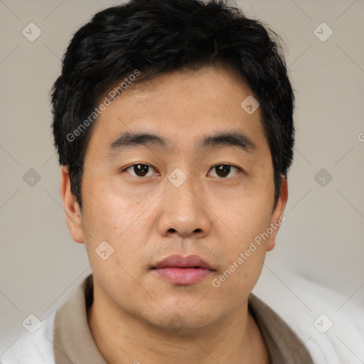 Neutral asian young-adult male with short  black hair and brown eyes