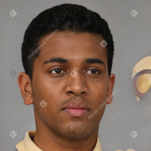 Neutral black young-adult male with short  brown hair and brown eyes