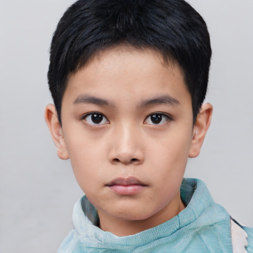Neutral asian child male with short  brown hair and brown eyes