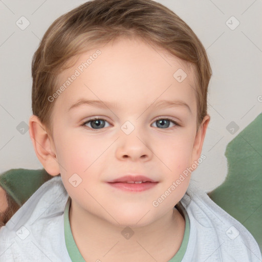 Neutral white child female with short  brown hair and brown eyes