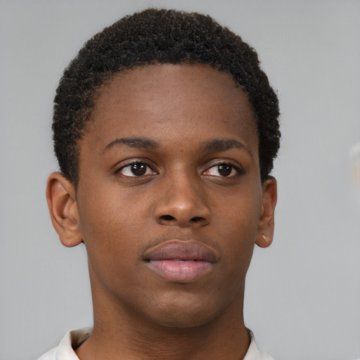Neutral black young-adult male with short  brown hair and brown eyes