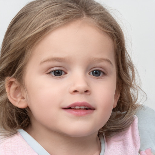 Neutral white child female with medium  brown hair and blue eyes