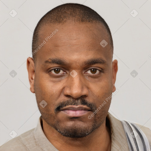 Neutral black young-adult male with short  brown hair and brown eyes