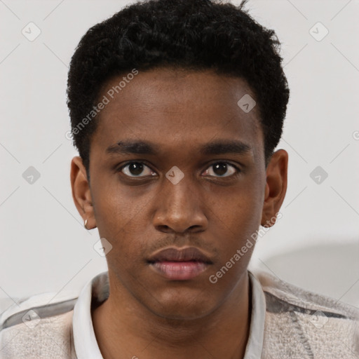 Neutral black young-adult male with short  brown hair and brown eyes