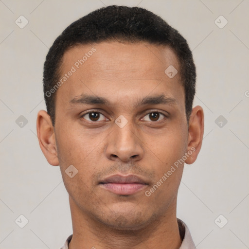 Neutral latino young-adult male with short  brown hair and brown eyes