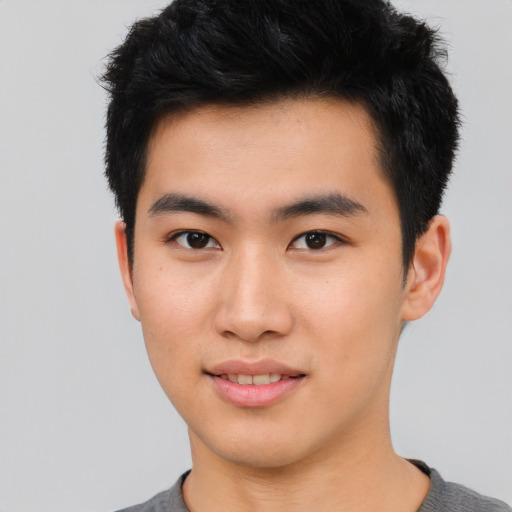 Neutral asian young-adult male with short  black hair and brown eyes