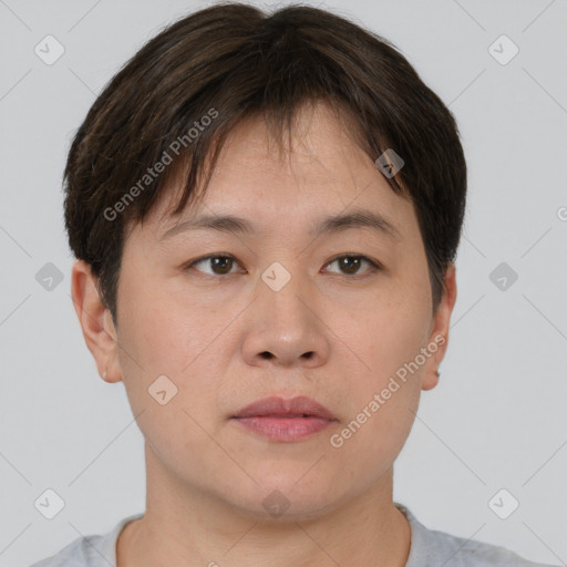 Neutral asian young-adult male with short  brown hair and brown eyes