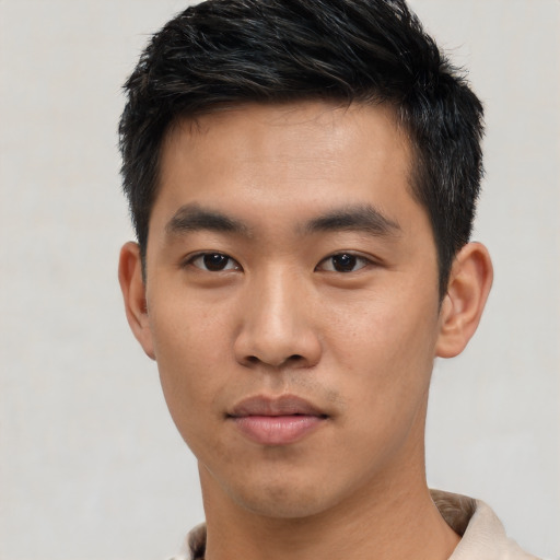 Neutral asian young-adult male with short  black hair and brown eyes