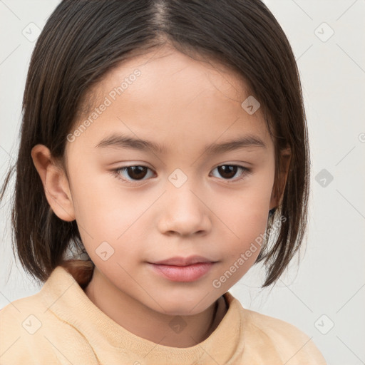 Neutral white child female with medium  brown hair and brown eyes