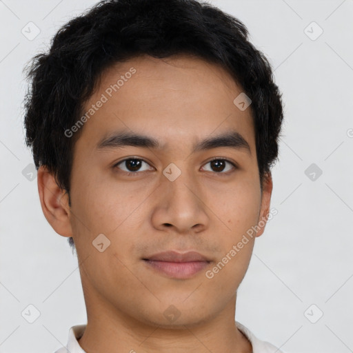 Neutral asian young-adult male with short  brown hair and brown eyes