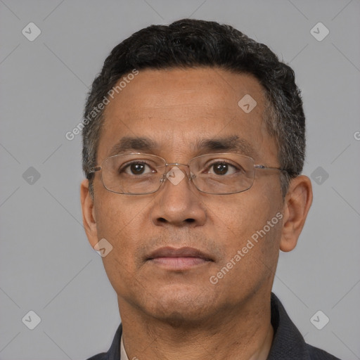 Neutral white adult male with short  black hair and brown eyes