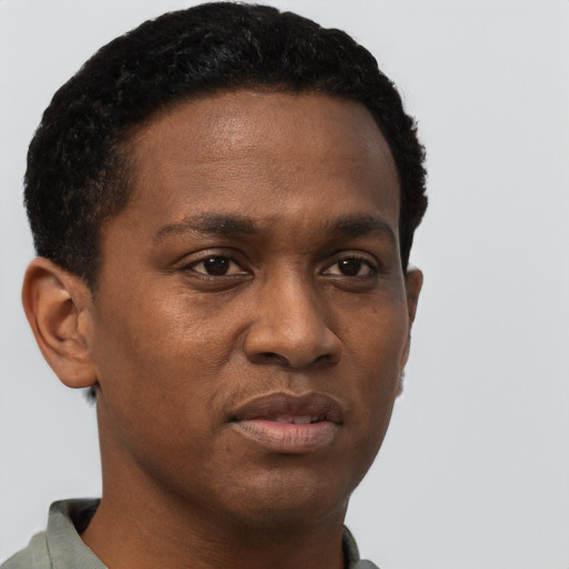 Neutral black young-adult male with short  brown hair and brown eyes