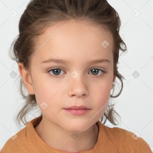 Neutral white child female with medium  brown hair and brown eyes