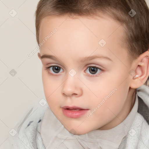 Neutral white child female with short  brown hair and brown eyes