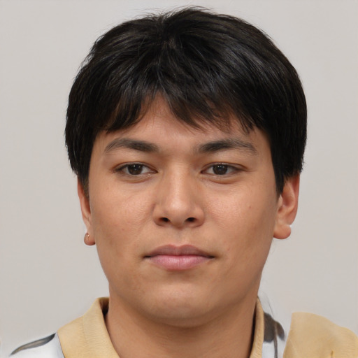 Neutral asian young-adult male with short  brown hair and brown eyes