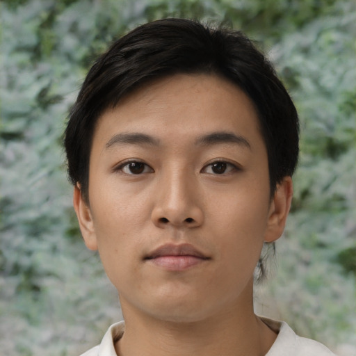 Neutral asian young-adult male with short  brown hair and brown eyes