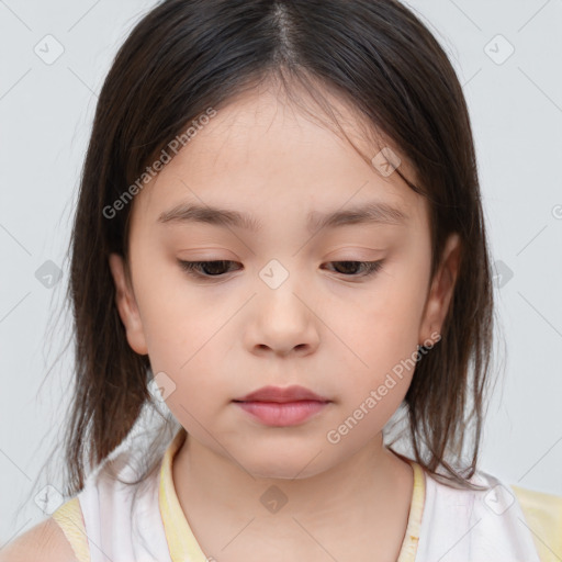 Neutral white child female with medium  brown hair and brown eyes