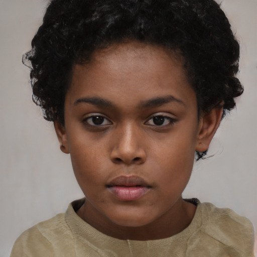 Neutral black young-adult female with short  black hair and brown eyes