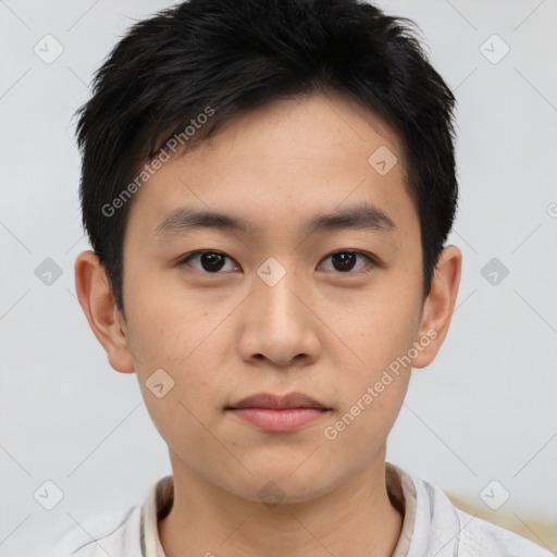 Neutral asian young-adult male with short  black hair and brown eyes