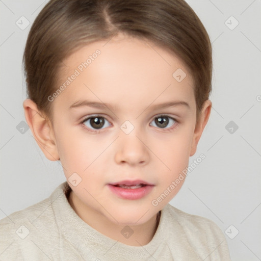 Neutral white child female with short  brown hair and brown eyes