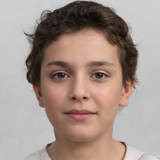 Neutral white child female with short  brown hair and brown eyes