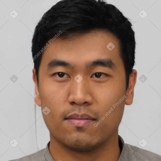 Neutral asian young-adult male with short  black hair and brown eyes