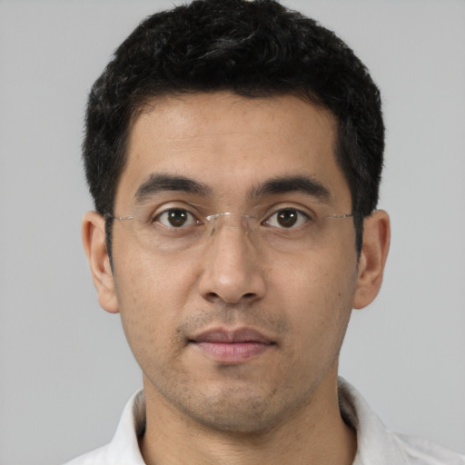 Neutral asian young-adult male with short  black hair and brown eyes