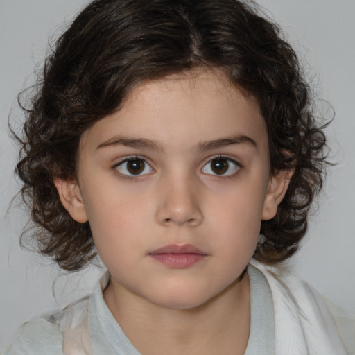 Neutral white child female with medium  brown hair and brown eyes