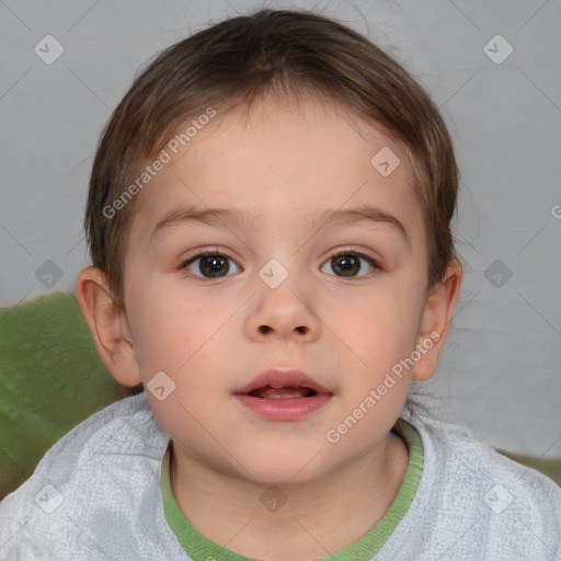 Neutral white child female with short  brown hair and brown eyes