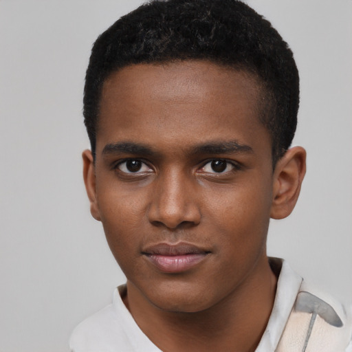 Neutral black young-adult male with short  brown hair and brown eyes