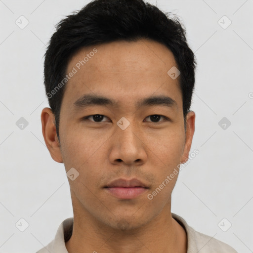 Neutral asian young-adult male with short  black hair and brown eyes