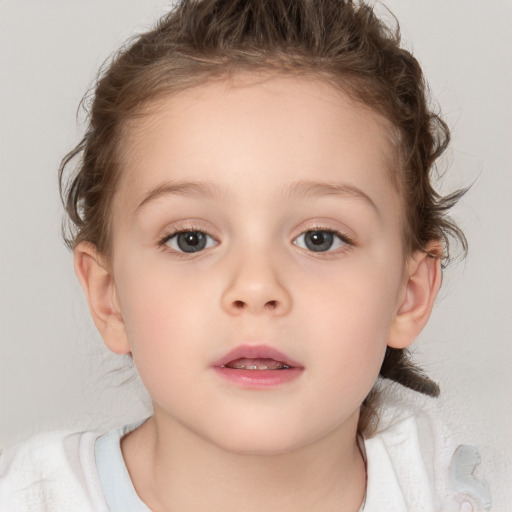 Neutral white child female with medium  brown hair and brown eyes