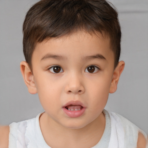 Neutral white child male with short  brown hair and brown eyes