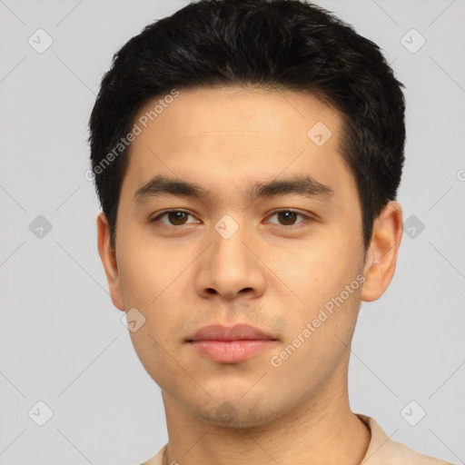 Neutral asian young-adult male with short  black hair and brown eyes